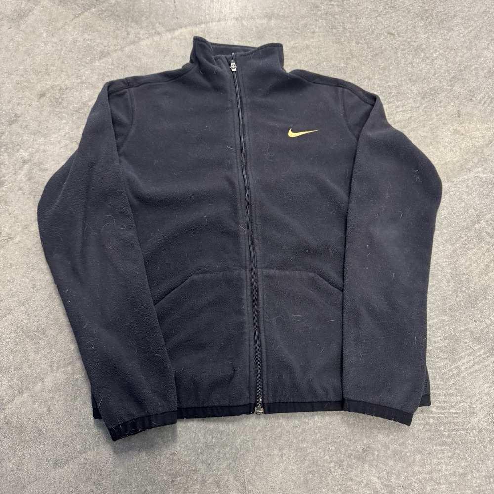Women's Nike Therma Fit Fleece Jacket Full Zip Black Gold Swoosh Fall Medium